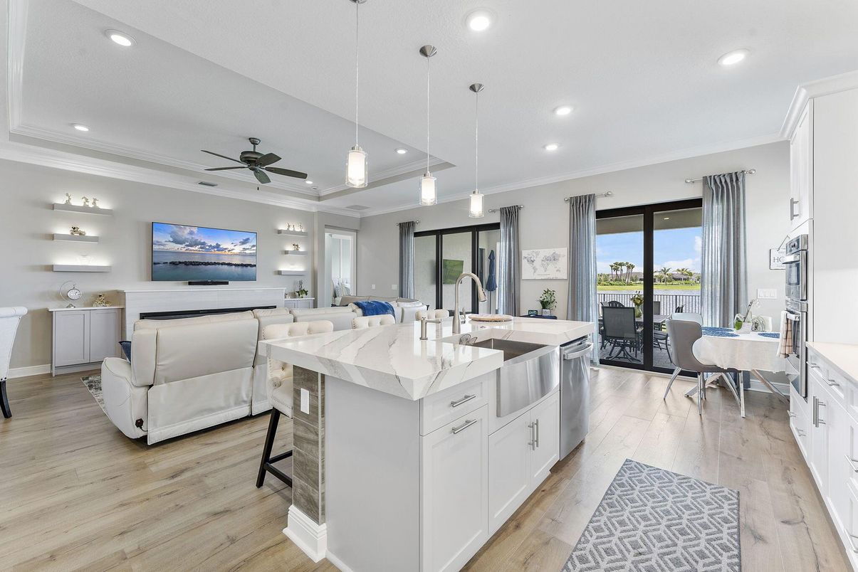 Dining room, Interior, Kitchen, Living room, Pendant Lights, Recessed Lighting, Wood Texture Flooring