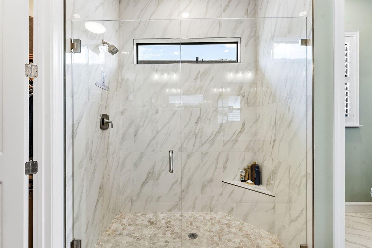 Bathroom, Glass Shower, Interior, Marble Walls