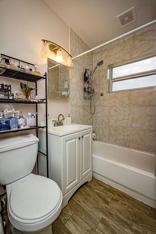 Bathroom, Interior, Marble Walls, Wood Texture Flooring
