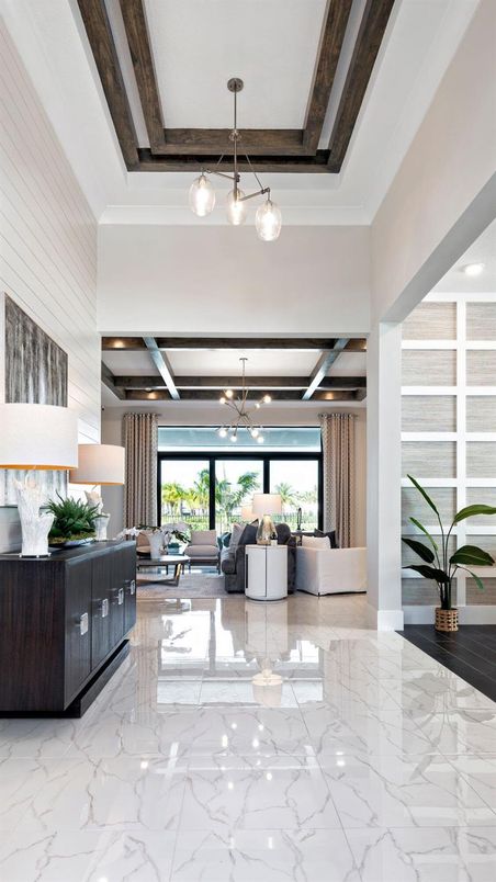 Interior, Living room, Marble, Pendant Lights, Water