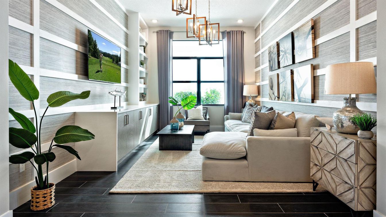 Interior, Living room, Pendant Lights, Recessed Lighting, Wood Texture Flooring