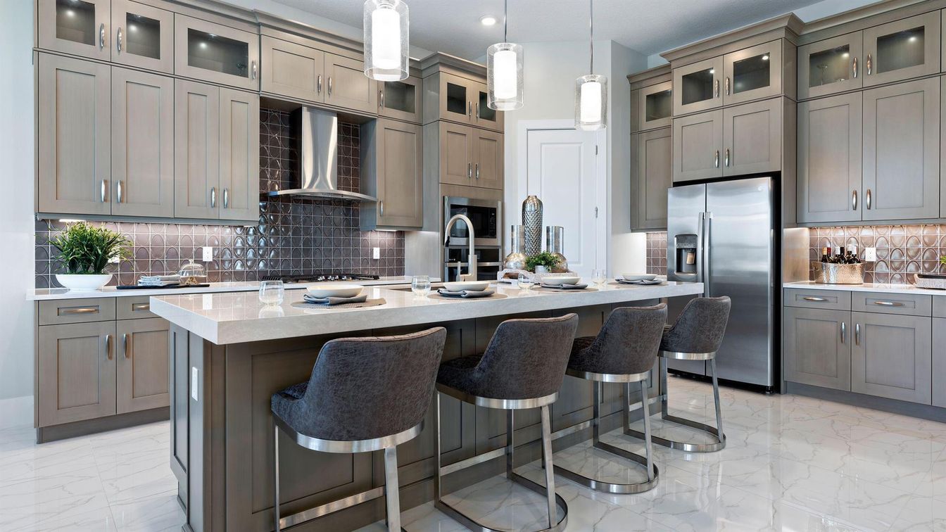Interior, Kitchen, Marble, Pendant Lights, Recessed Lighting, Stainless Steel Appliances