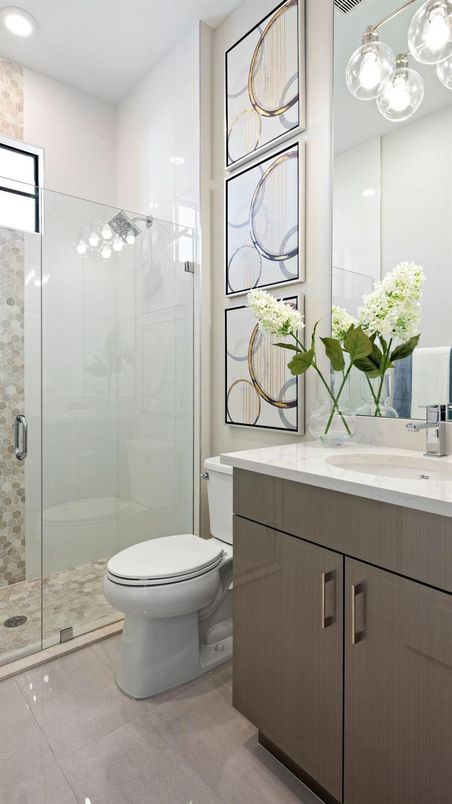 Bathroom, Glass Shower, Interior, Recessed Lighting