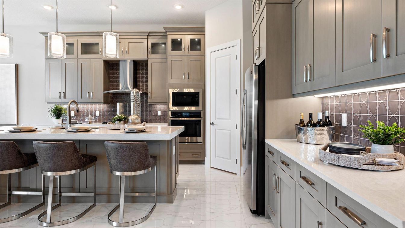 Interior, Kitchen, Marble, Pendant Lights, Recessed Lighting, Stainless Steel Appliances