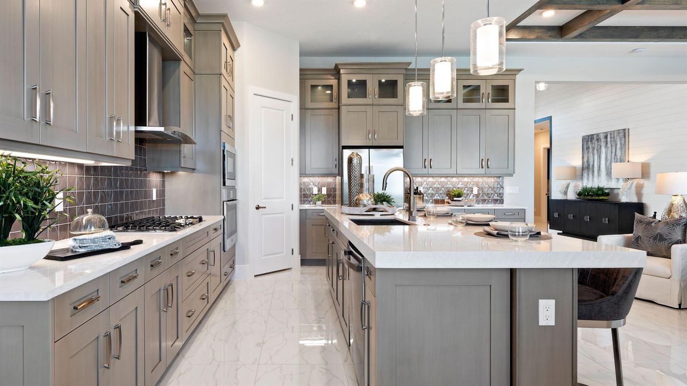 Interior, Kitchen, Marble, Pendant Lights, Recessed Lighting, Stainless Steel Appliances