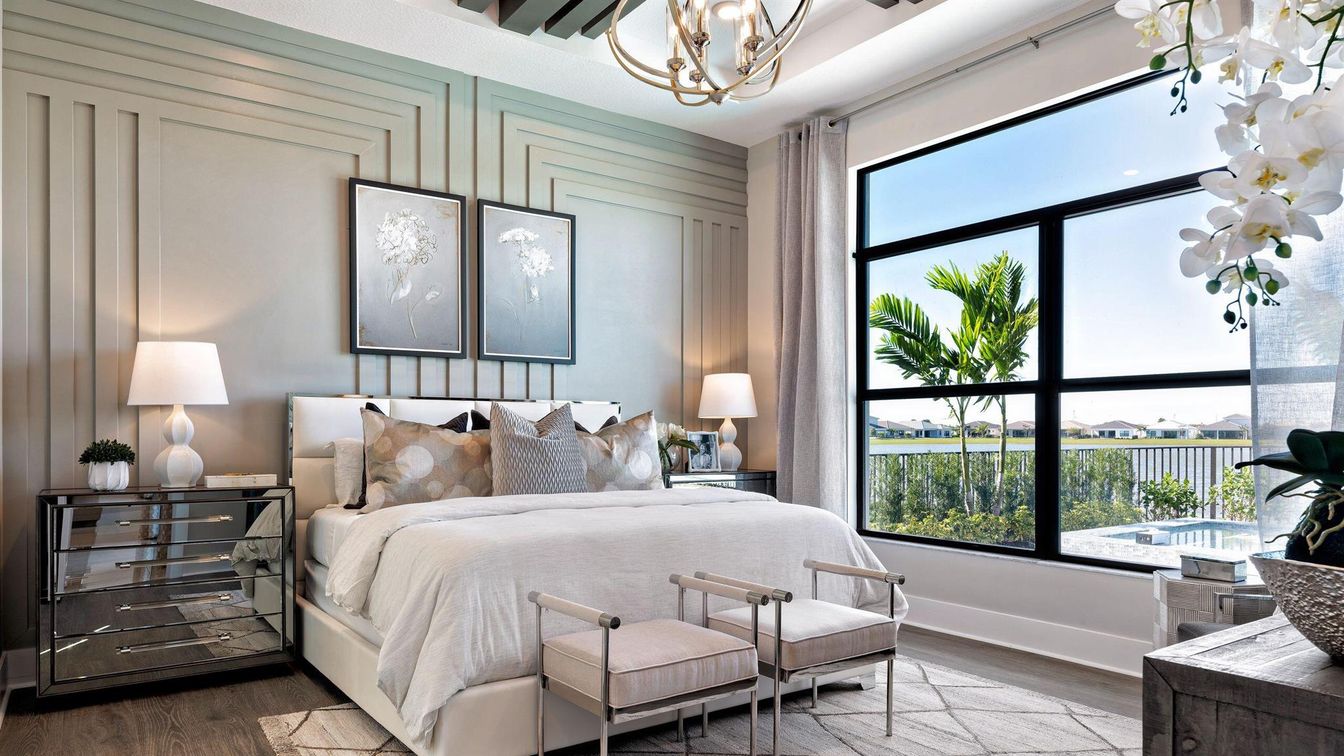 Bedroom, Interior, Pendant Lights, Wood Texture Flooring