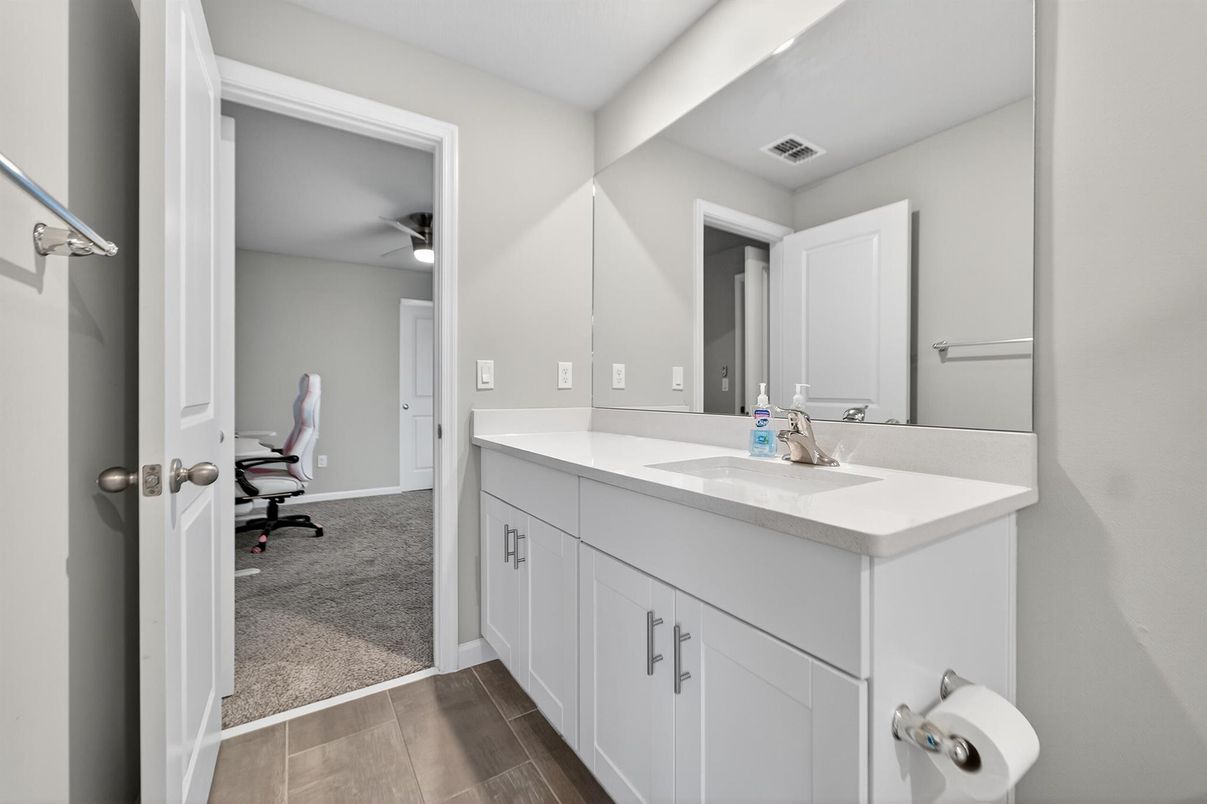 Bathroom, Dual Sink Vanities, Interior, Wood Texture Flooring