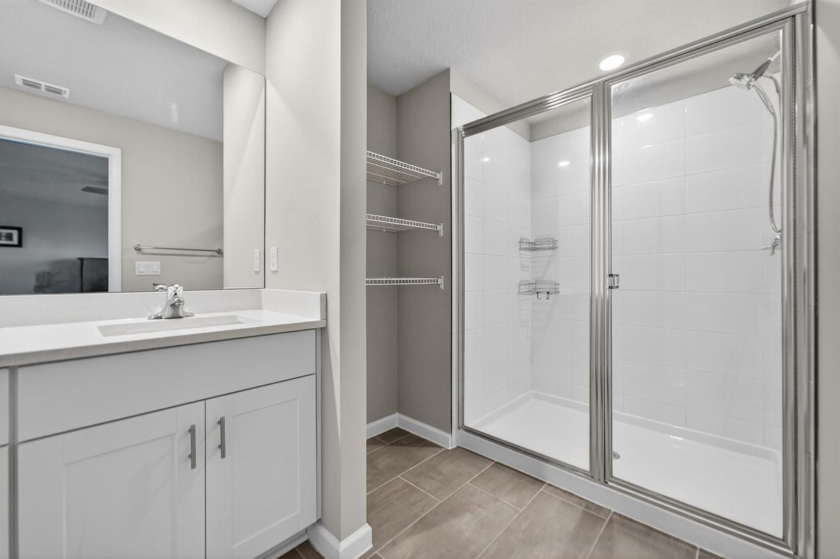 Bathroom, Dual Sink Vanities, Glass Shower, Interior, Recessed Lighting