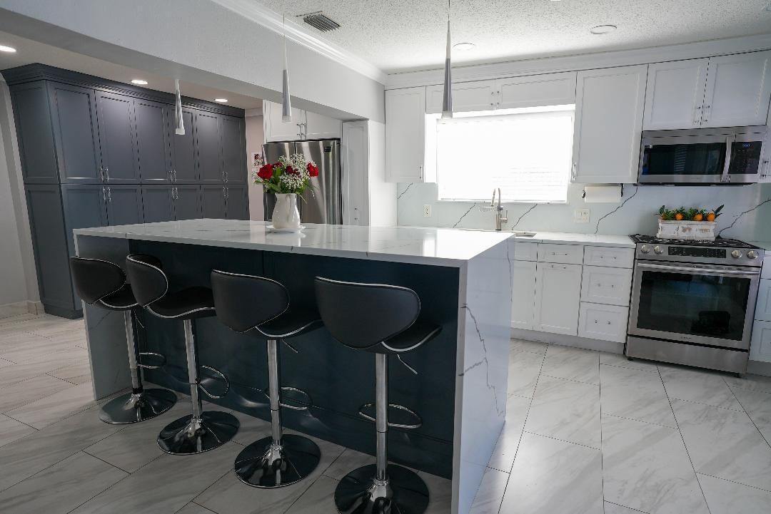 Interior, Kitchen, Marble, Recessed Lighting, Stainless Steel Appliances