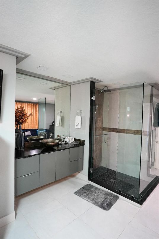 Bathroom, Dual Sink Vanities, Glass Shower, Interior, Recessed Lighting