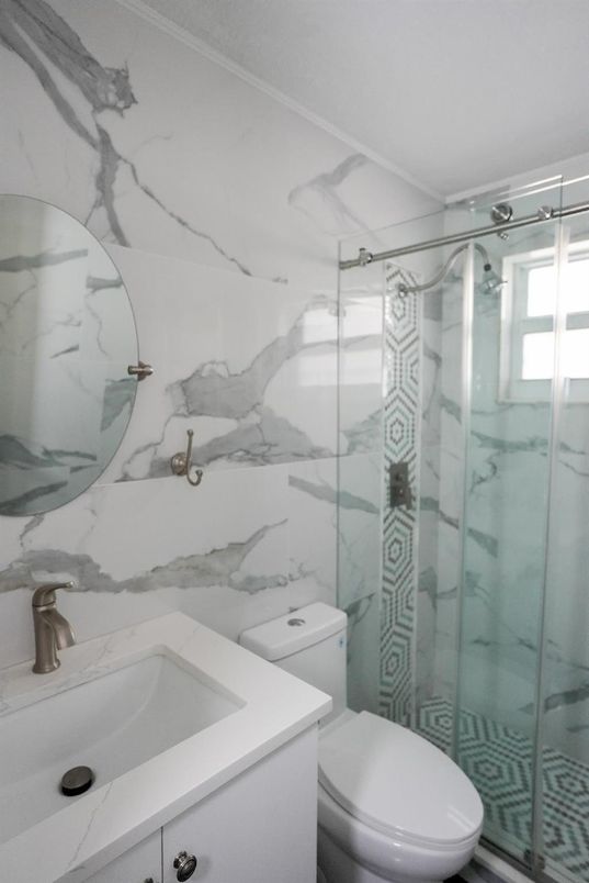 Bathroom, Glass Shower, Interior, Marble Walls