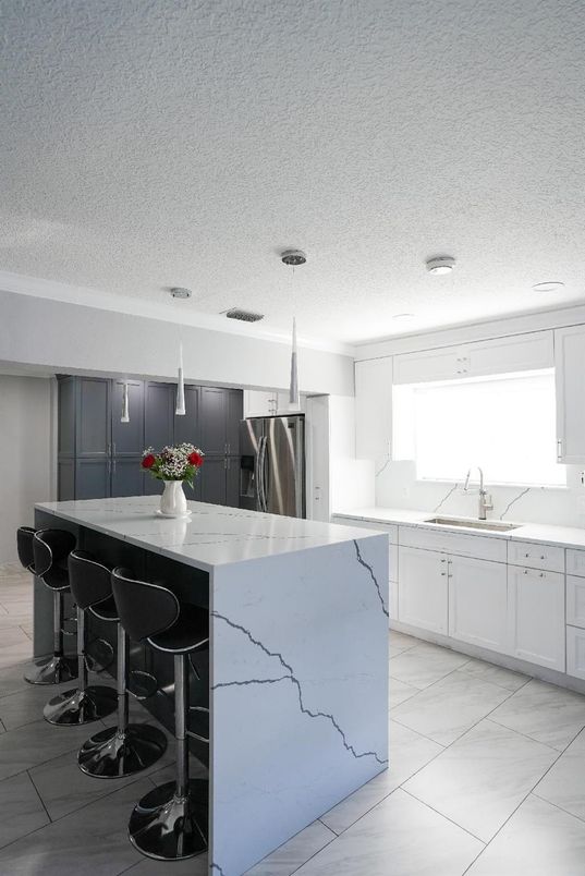 Interior, Kitchen, Marble, Marble Walls, Recessed Lighting, Stainless Steel Appliances