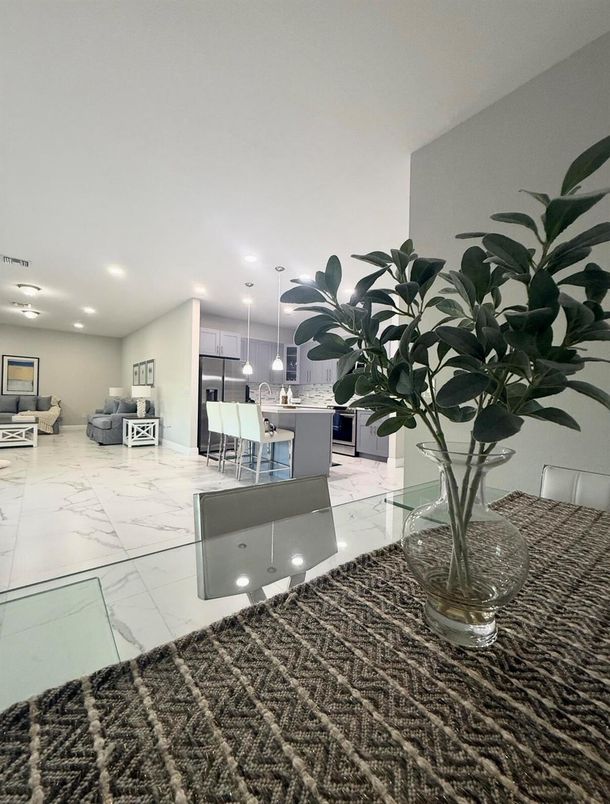 Interior, Kitchen, Marble, Pendant Lights, Recessed Lighting