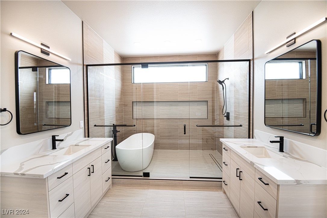 Bathroom, Dual Sink Vanities, Free Standing Baths, Glass Shower, Interior