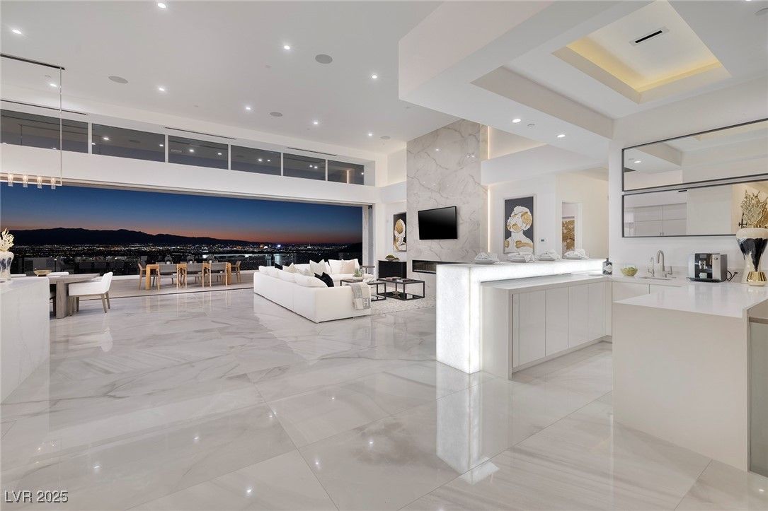 Interior, Kitchen, Living room, Marble, Marble Walls, Recessed Lighting, Water