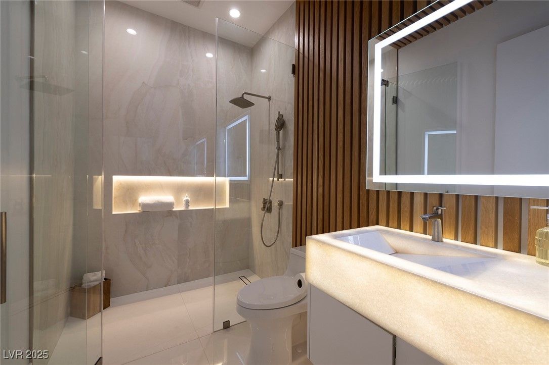 Bathroom, Glass Shower, Interior, Recessed Lighting