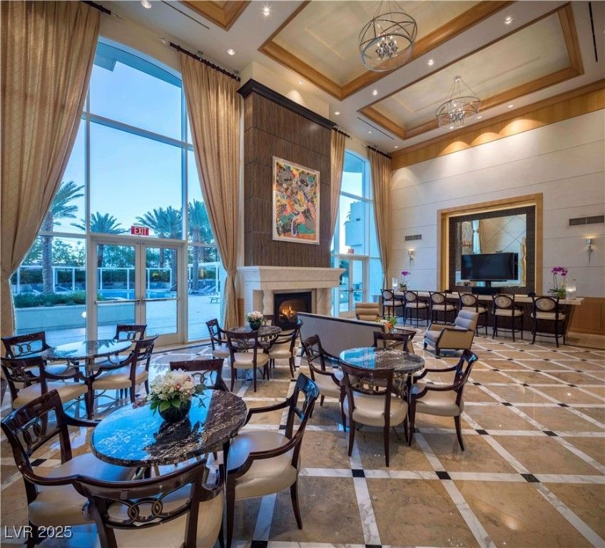 Dining room, Fireplace, Interior, Living room, Recessed Lighting