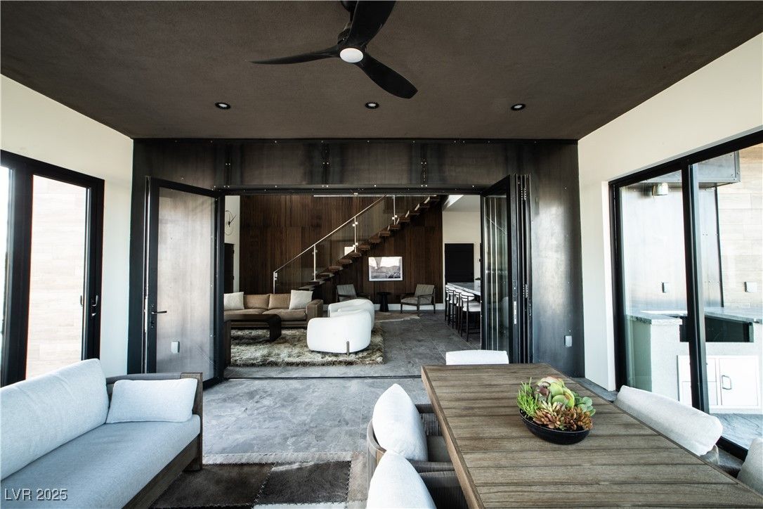 Dining room, Interior, Living room, Recessed Lighting, Wooden Walls
