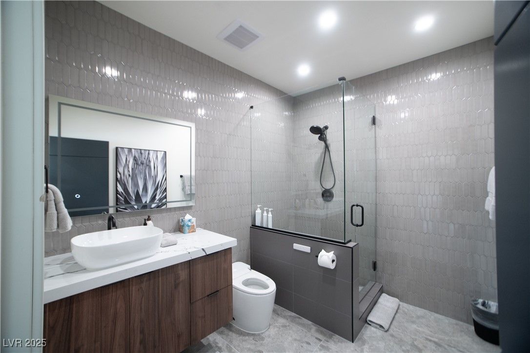 Bathroom, Glass Shower, Interior, Recessed Lighting