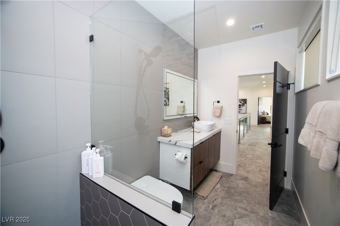 Bathroom, Glass Shower, Interior, Recessed Lighting