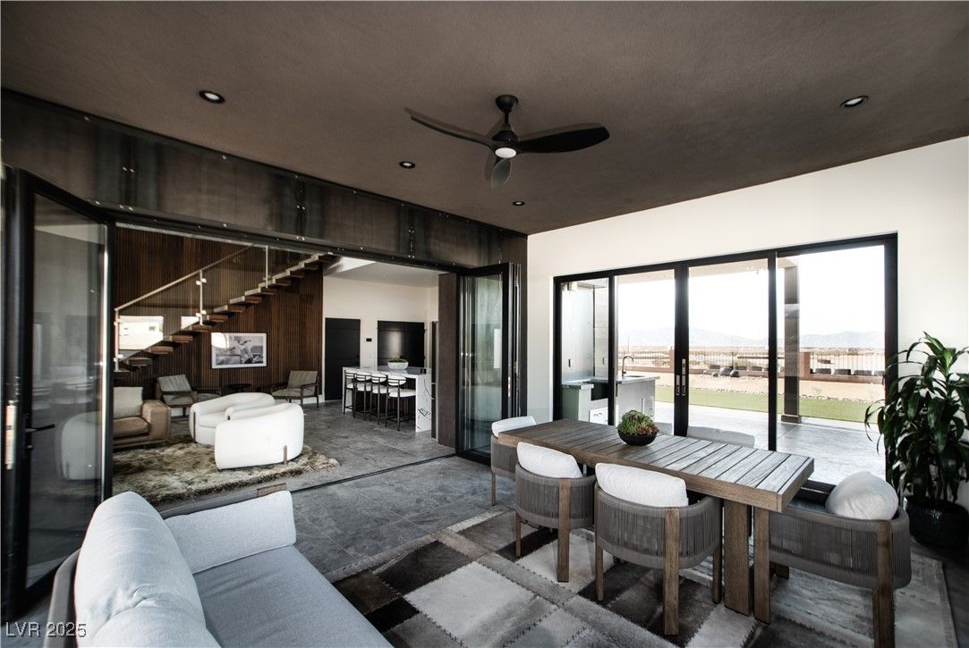 Dining room, Interior, Living room, Recessed Lighting, Water, Wooden Walls