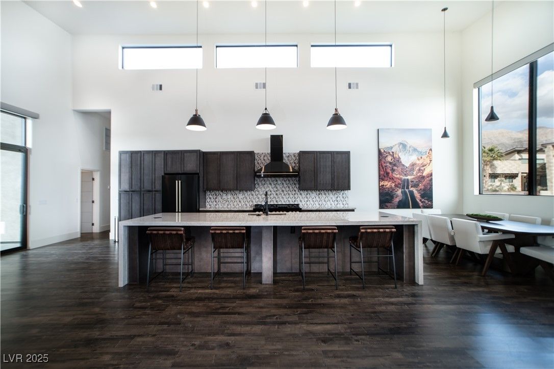 Dining room, Interior, Kitchen, Pendant Lights, Wood Texture Flooring