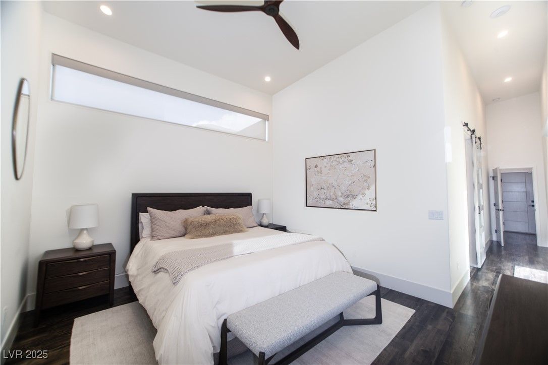 Bedroom, Interior, Recessed Lighting, Wood Texture Flooring