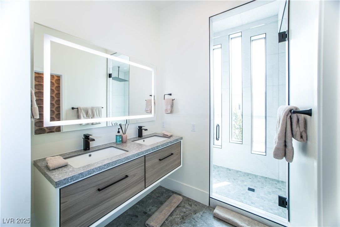 Bathroom, Dual Sink Vanities, Glass Shower, Interior