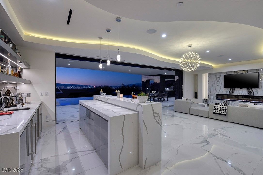 Interior, Living room, Marble, Pendant Lights, Recessed Lighting