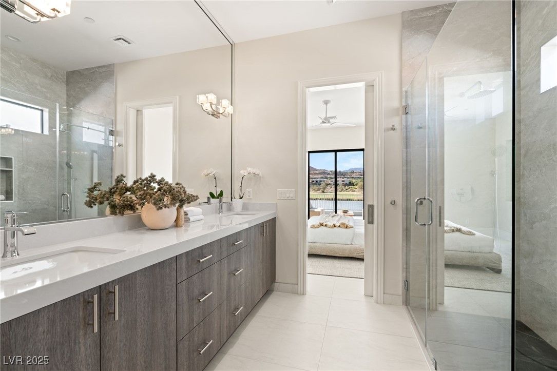 Bathroom, Dual Sink Vanities, Glass Shower, Interior, Recessed Lighting