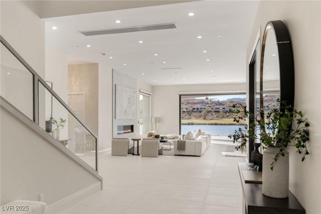 Fireplace, Interior, Living room, Recessed Lighting, Water