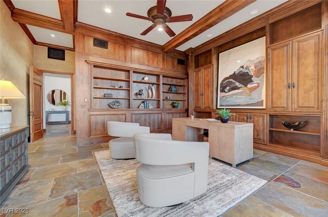 Home Office, Interior, Recessed Lighting, Wooden Beams, Wooden Walls