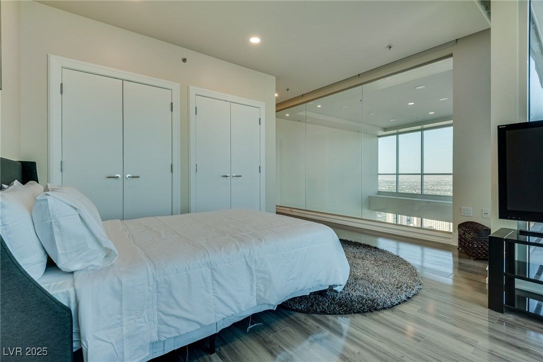 Bedroom, Interior, Recessed Lighting, Wood Texture Flooring