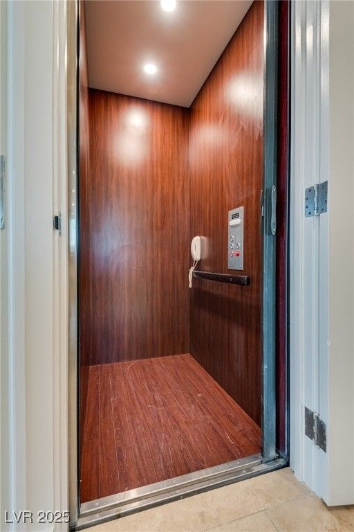 Elevator, Interior, Recessed Lighting, Wooden Walls