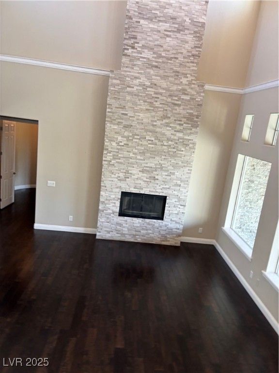 Empty room, Fireplace, Interior, Stone Walls, Wood Texture Flooring
