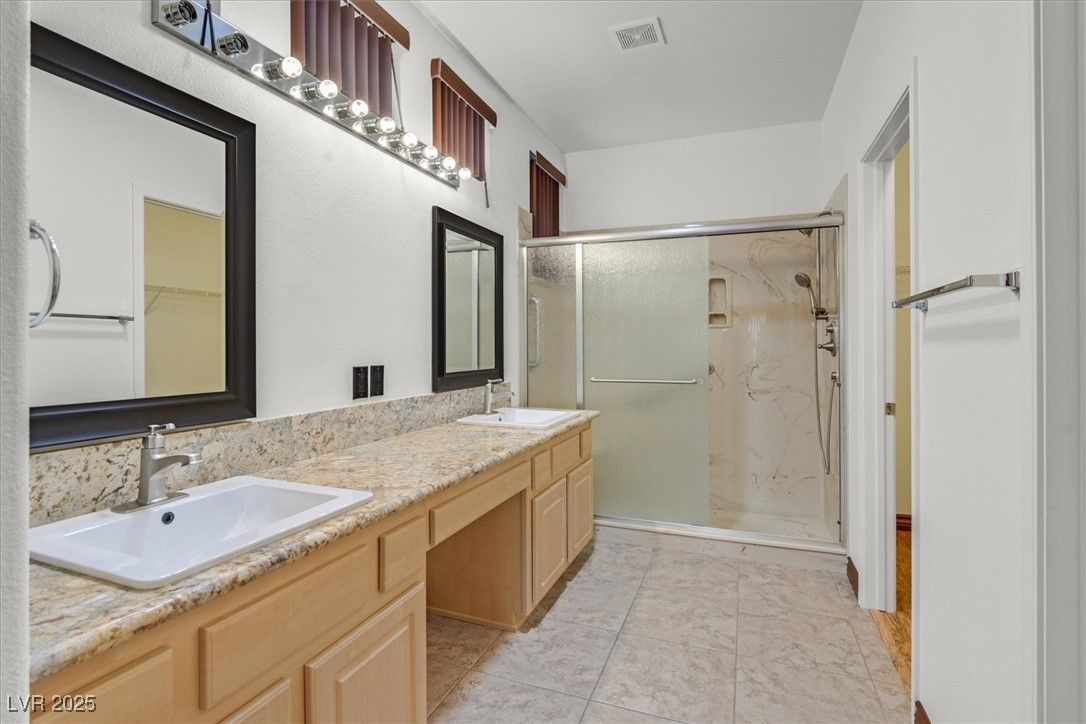 Bathroom, Dual Sink Vanities, Glass Shower, Interior, Marble Walls