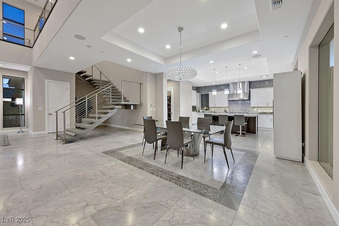 Dining room, Interior, Kitchen, Marble, Pendant Lights, Recessed Lighting