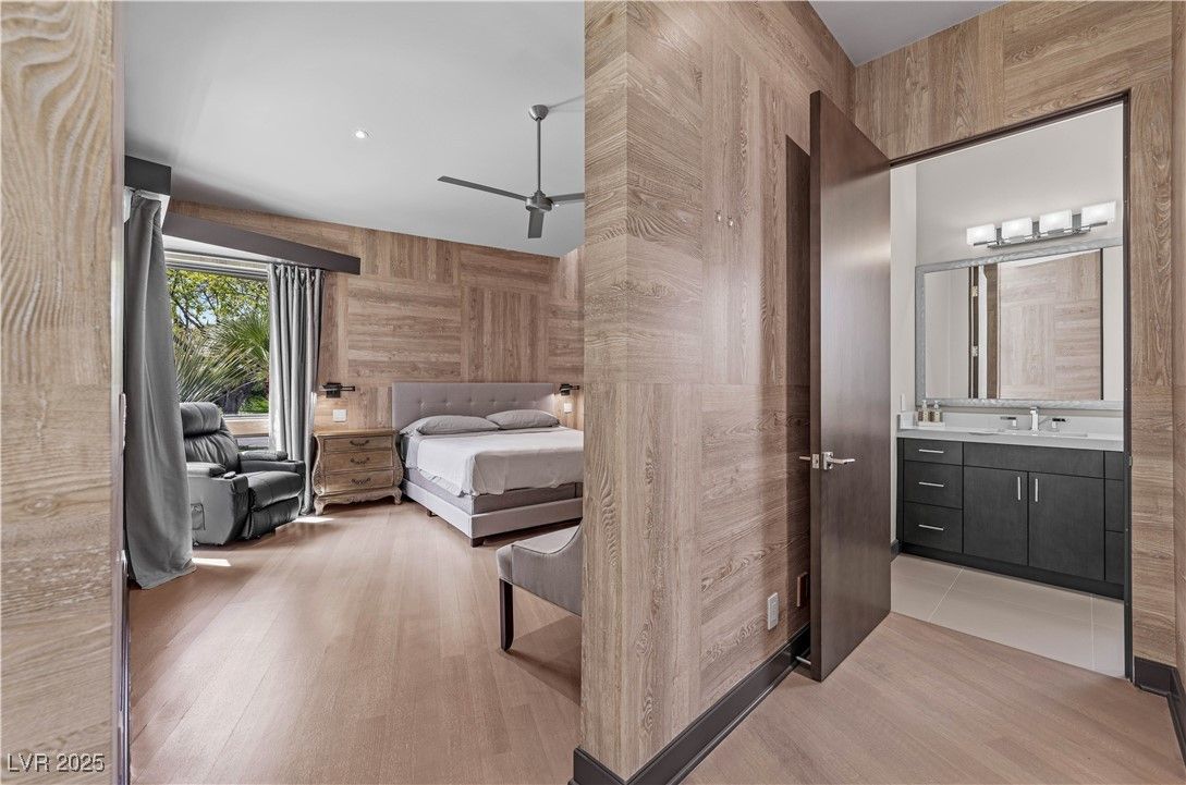 Bathroom, Bedroom, Interior, Recessed Lighting, Wood Texture Flooring, Wooden Walls