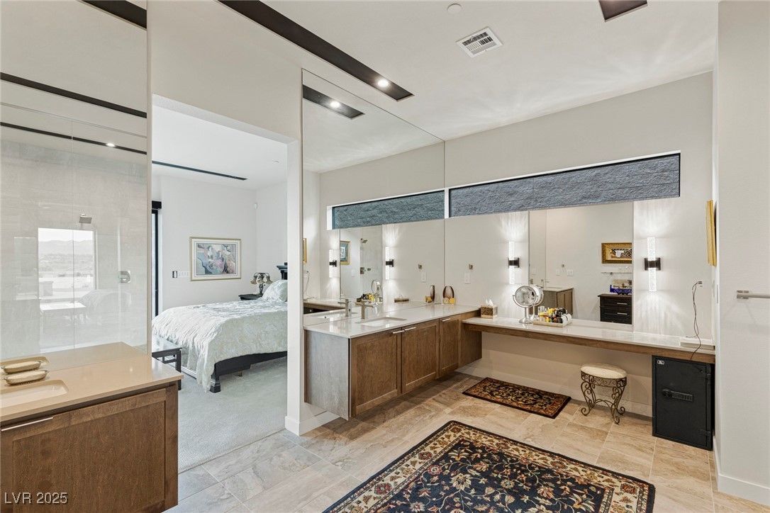 Bathroom, Bedroom, Dual Sink Vanities, Glass Shower, Interior, Recessed Lighting