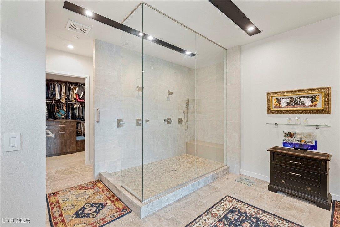 Bathroom, Glass Shower, Interior, Recessed Lighting
