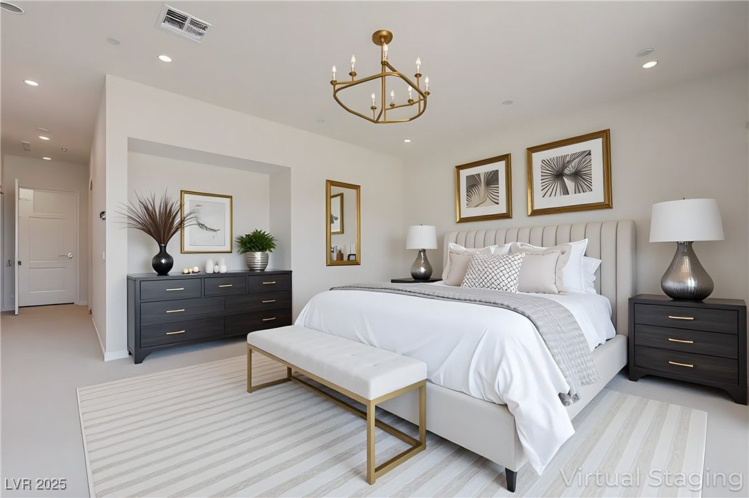 Bedroom, Chandelier, Interior, Recessed Lighting
