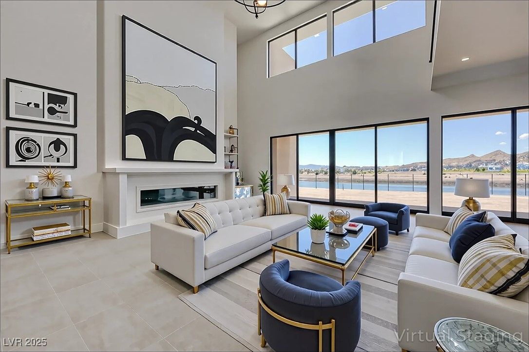 Fireplace, Interior, Living room, Recessed Lighting, Water