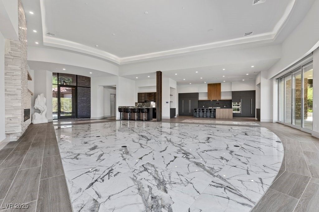 Interior, Kitchen, Marble, Recessed Lighting, Stainless Steel Appliances