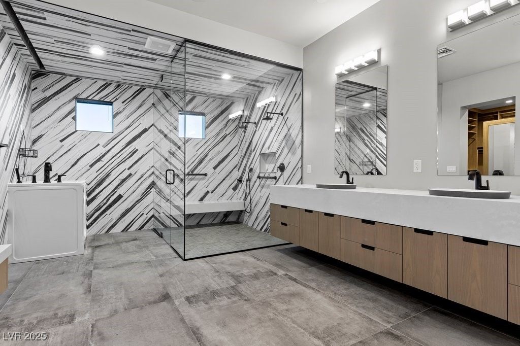 Bathroom, Dual Sink Vanities, Glass Shower, Interior, Recessed Lighting