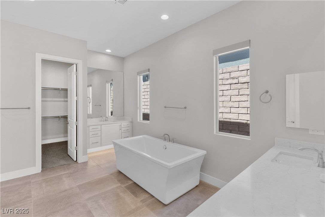 Bathroom, Dual Sink Vanities, Free Standing Baths, Interior, Recessed Lighting, Walk-in Closets