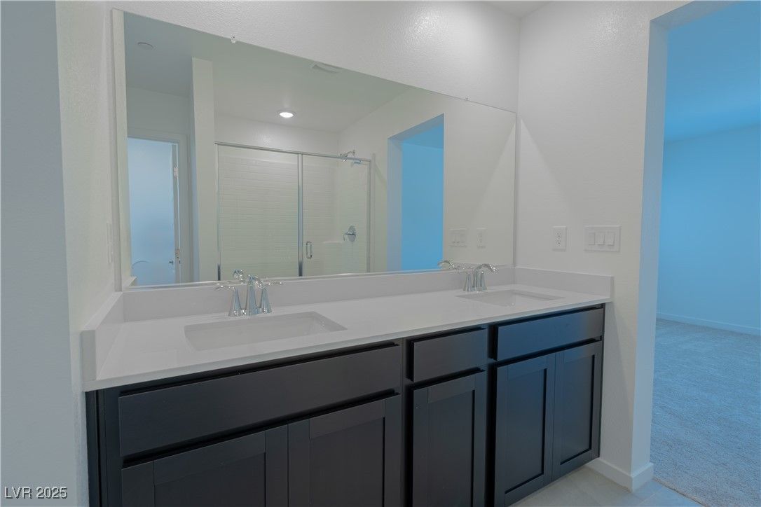 Bathroom, Dual Sink Vanities, Glass Shower, Interior, Recessed Lighting
