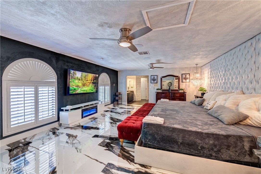 Bedroom, Interior, Marble, Pendant Lights
