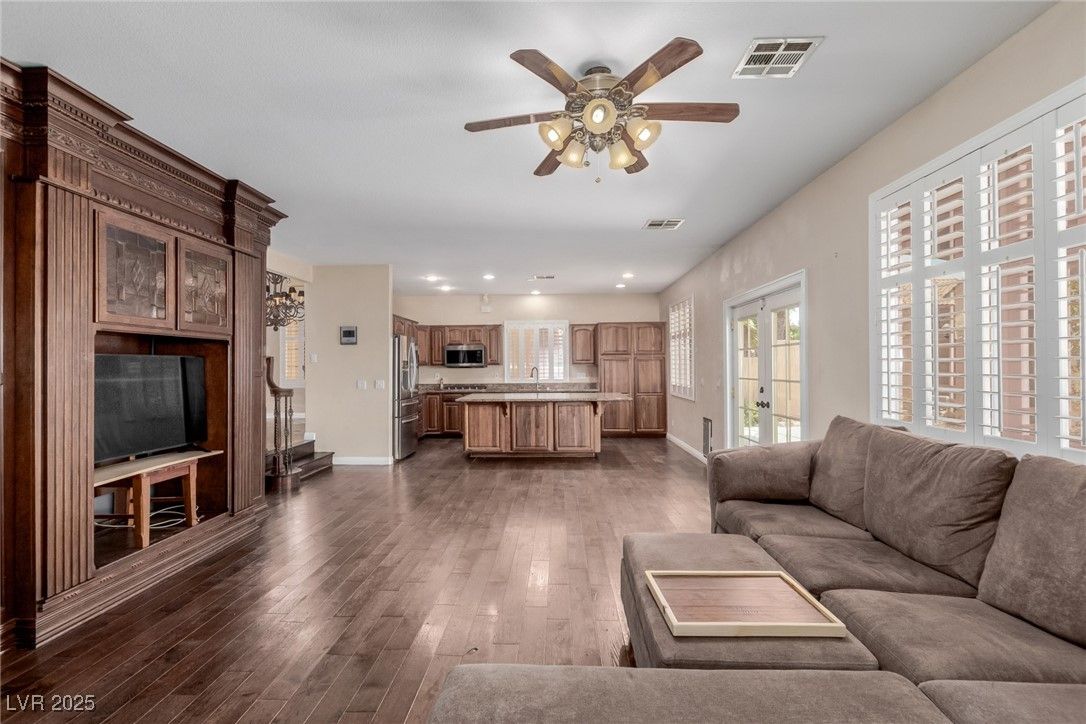 Interior, Kitchen, Living room, Recessed Lighting, Stainless Steel Appliances, Wood Texture Flooring