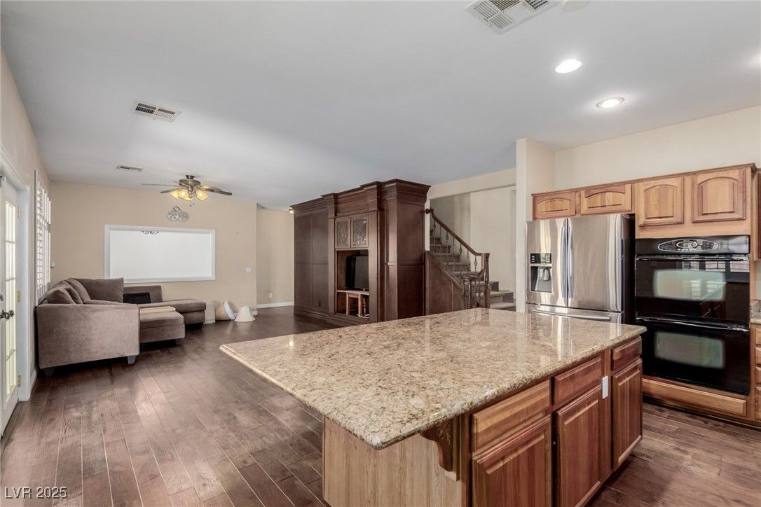 Interior, Kitchen, Living room, Recessed Lighting, Stainless Steel Appliances, Wood Texture Flooring