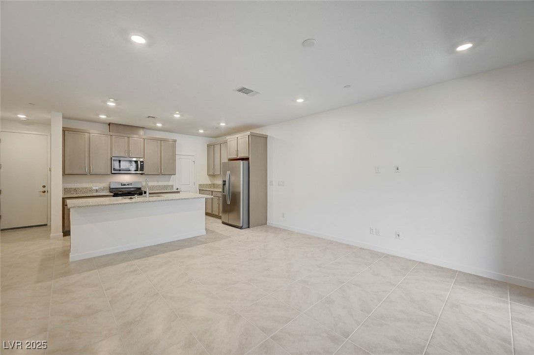 Empty room, Interior, Kitchen, Recessed Lighting, Stainless Steel Appliances
